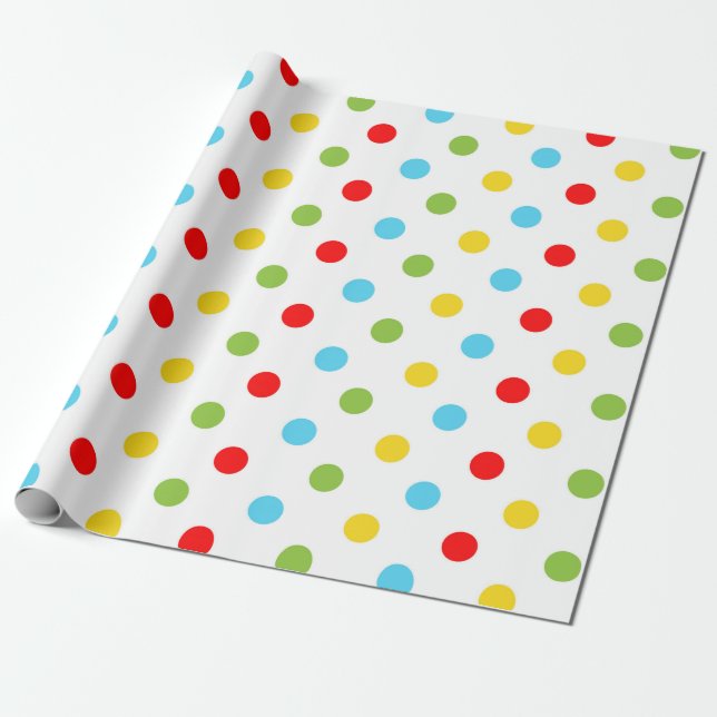 Blått och rött Polka dots för Bright Gult Grönt Presentpapper (Utrullad)