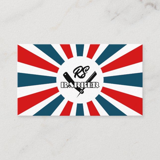 Blått och rött rand från Barber Sol med logotyp Visitkort (Framsida)