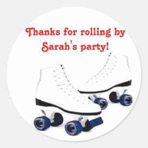 Blått och rött roller Skate Birthday Sticker Runt Klistermärke