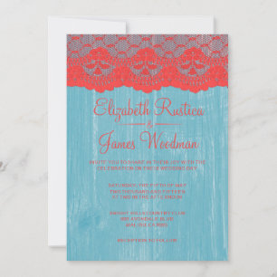Blått och rött Rustic Snöre Wood Wedding bjudits i Inbjudningar