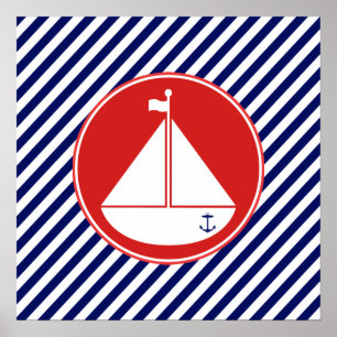 Blått och rött segelbåt poster