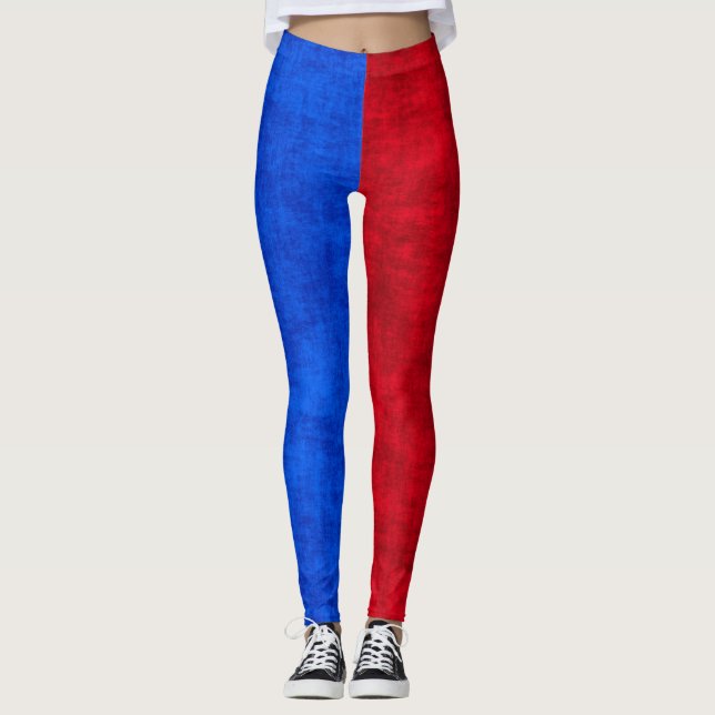 Blått och rött slitna tvåtons mönster leggings (Framsida)