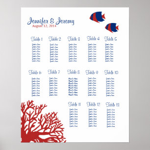 Blått och rött Tropical Fish Seating Chart 16x20 Poster