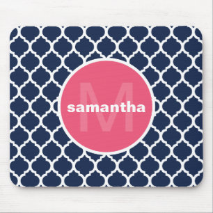 Blått- och shock rosaQuatrefoil Monogram Musmatta