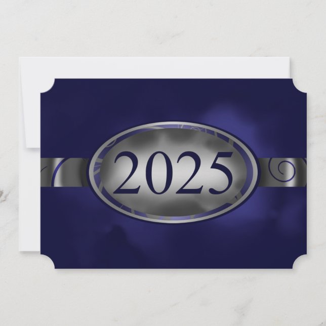 Blått och Silver-Blommigt 2025-kort Inbjudningar (Framsida)