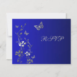 Blått och Silver-Blommigt med Butterflies-svarskor OSA Kort