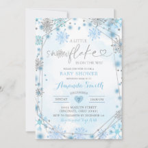 Blått och Silver Geometric Winter Baby Shower Inbj