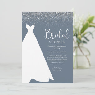 Blått och Silver Glitter Inbjudningskort för möhip