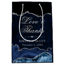 Blått och Silver Glitter marble Agate Bröllop