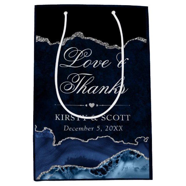 Blått och Silver Glitter marble Agate Bröllop (Framsidan)