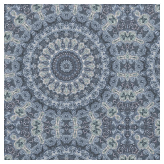 Blått och silver Mandala mönsterdesign Tyg (Närbild)