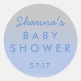 Blått och Silver Ombre Baby Shower Sticker Runt Klistermärke