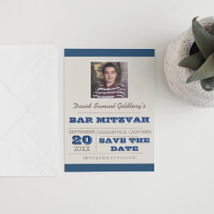 Blått och Silver Pub Mitzvah Spara datum Meddelande Vykort
