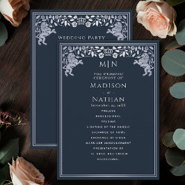 Blått och Silver Royal Lejont medeltida ord Bröllo Program