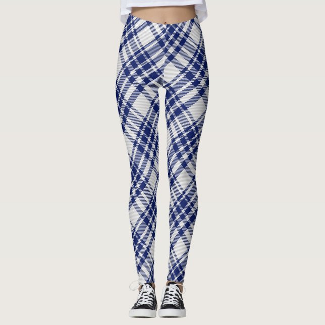 Blått och Silver Royal Stewart tartan mönster Leggings (Framsida)