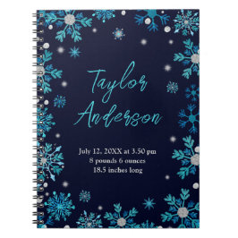 Blått och Silver Snöflingor födelsetal Anteckningsbok