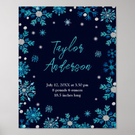 Blått och Silver Snöflingor födelsetal Poster