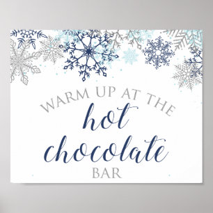 Blått och Silver Snowflake Hett Chocolate Pub-teck Poster