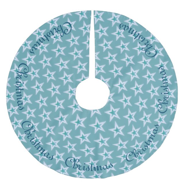 Blått- och silverjulstjärnor julgransmatta borstad polyester (Framsidan)