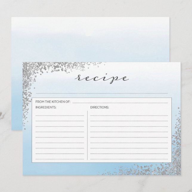 Blått och silverreceptkort inbjudningar (Fram/baksida)