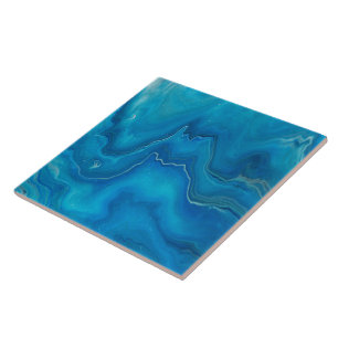 Blått och skalat marble Agate Abstraction Kakelplatta