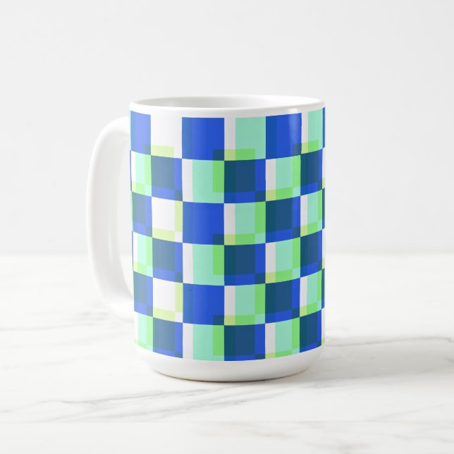 Blått och skalat Retro Square Art Mugg Kopp (Framsida vänster)