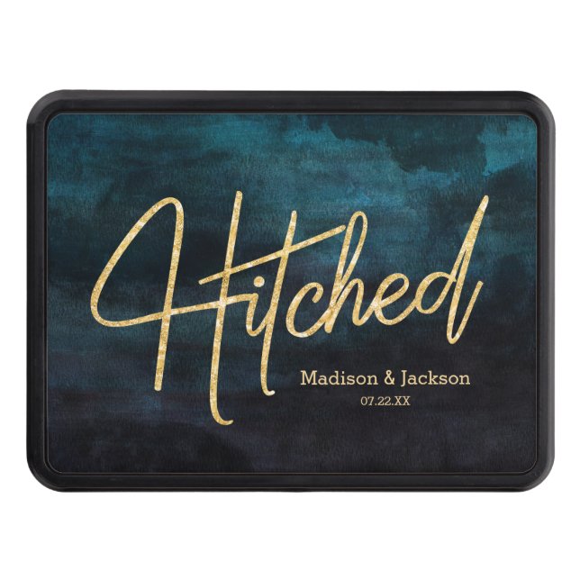 Blått och skalat vattenfärg och Guld Bröllop Hitta Skydd För Dragkrok (Framsidan)