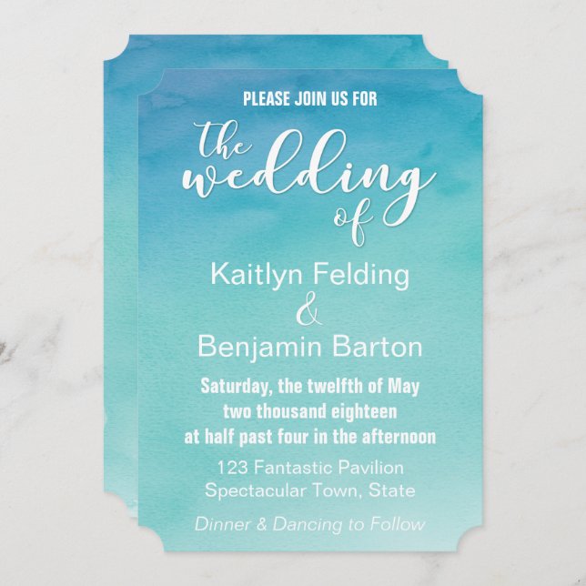 Blått och skalbart ombre-inbjudan om vattenfärgsbr inbjudningar (Fram/baksida)