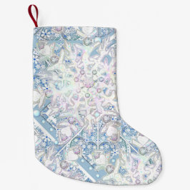 Blått och snöflinga i Ceramic snöre Liten Julstrumpa