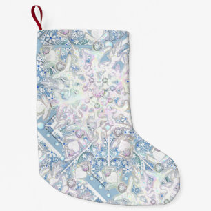 Blått och snöflinga i Ceramic snöre Liten Julstrumpa
