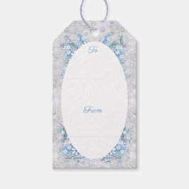 Blått och snöflinga i Ceramic snöre Presentetikett