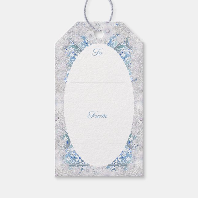Blått och snöflinga i Ceramic snöre Presentetikett (Framsidan)