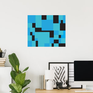 Blått och svart Abstrakt Art Geometric Design Poster