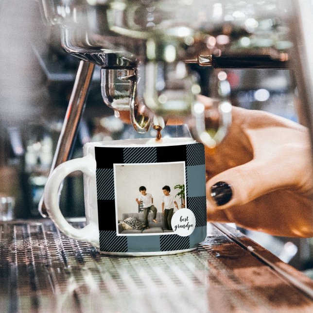 Blått och svart bästa morfar-gåva med foto espressomugg (Skapare uppladdad)
