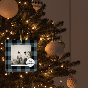 Blått och svart bästa morfar-gåva med foto julgransprydnad keramik