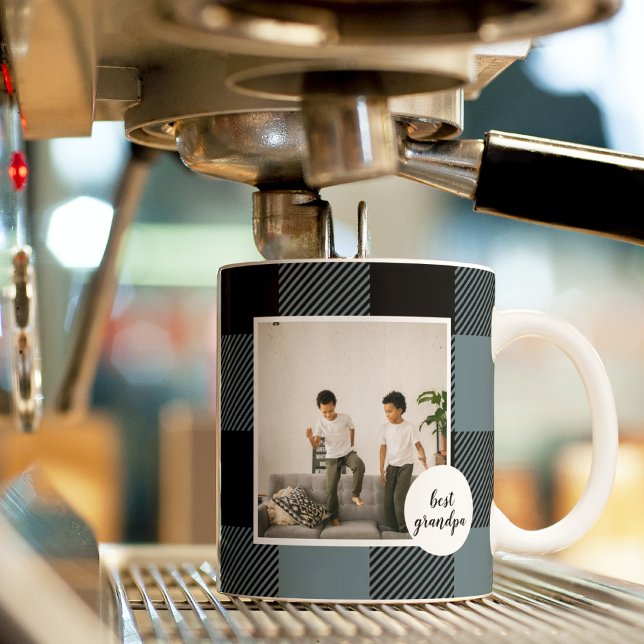 Blått och svart bästa morfar-gåva med foto kaffemugg (Skapare uppladdad)