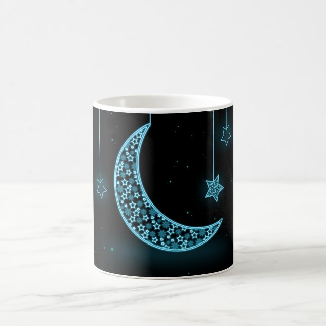 Blått och svart krescent Måne och stjärnor Kaffemugg (Center)