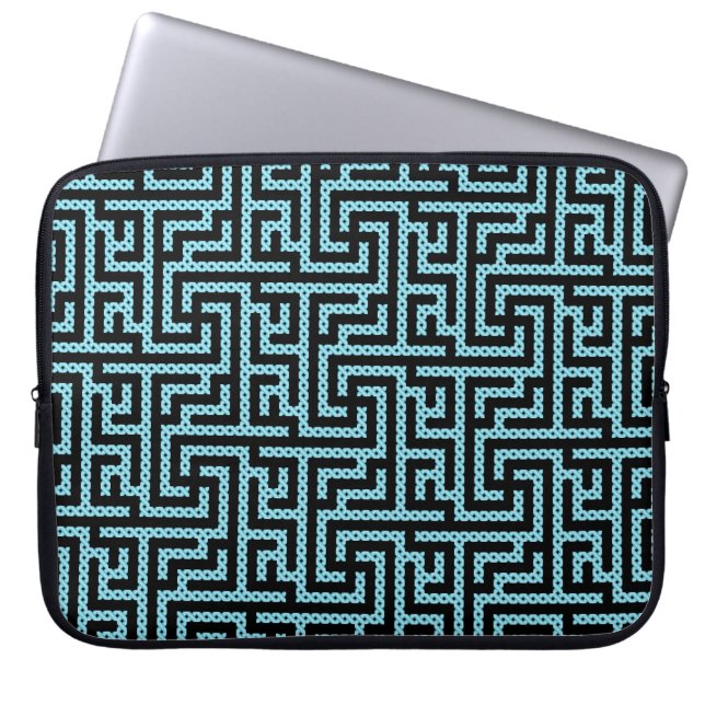Blått och svart labyrint laptop sleeve (Framsidan)