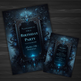 Blått och svart, Mystical Witchy Gothic Birthday Inbjudningar