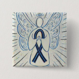 Blått och svart "Ribbon Awareness Angel Pin" Knapp