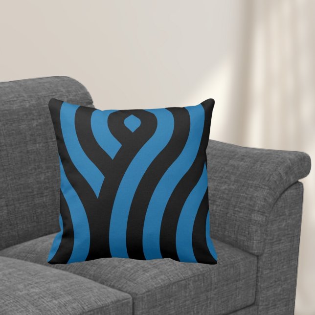 Blått och svart, stripe Wave Mönster Dekorativ kud Kudde (Skapare uppladdad)