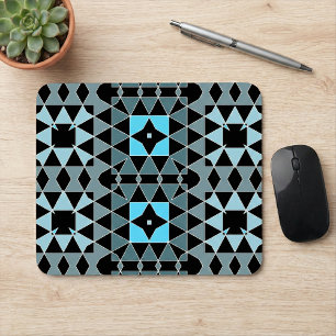 Blått och svart Trendig Op Art Geometric Mönster Musmatta