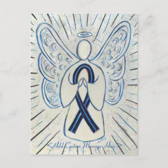 Blått och svart vykort Ribbon Angel (Framsida)