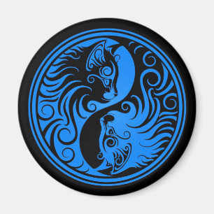 Blått och svart Yin Yang katter Magnet