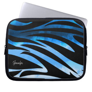 Blått och svart Zebra-randig Mönster Laptop Sleeve