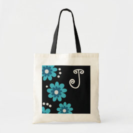 Blått- och svartblommigtMonogram Tygkasse