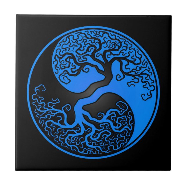 Blått- och svartlivets träd Yin Yang Kakelplatta (Framsidan)