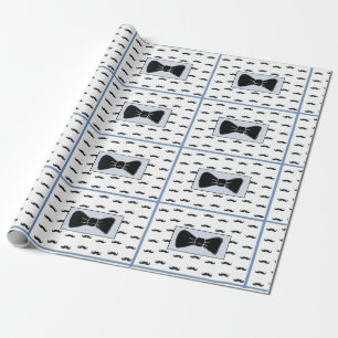 Blått- och svartmustaschfluga som slår in papper presentpapper