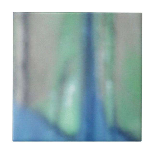 Blått och tejpglas (grönt sea glass) kakelplatta (Framsidan)