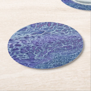 Blått och violett Abstrakt - Fluid Art Underlägg Papper Rund